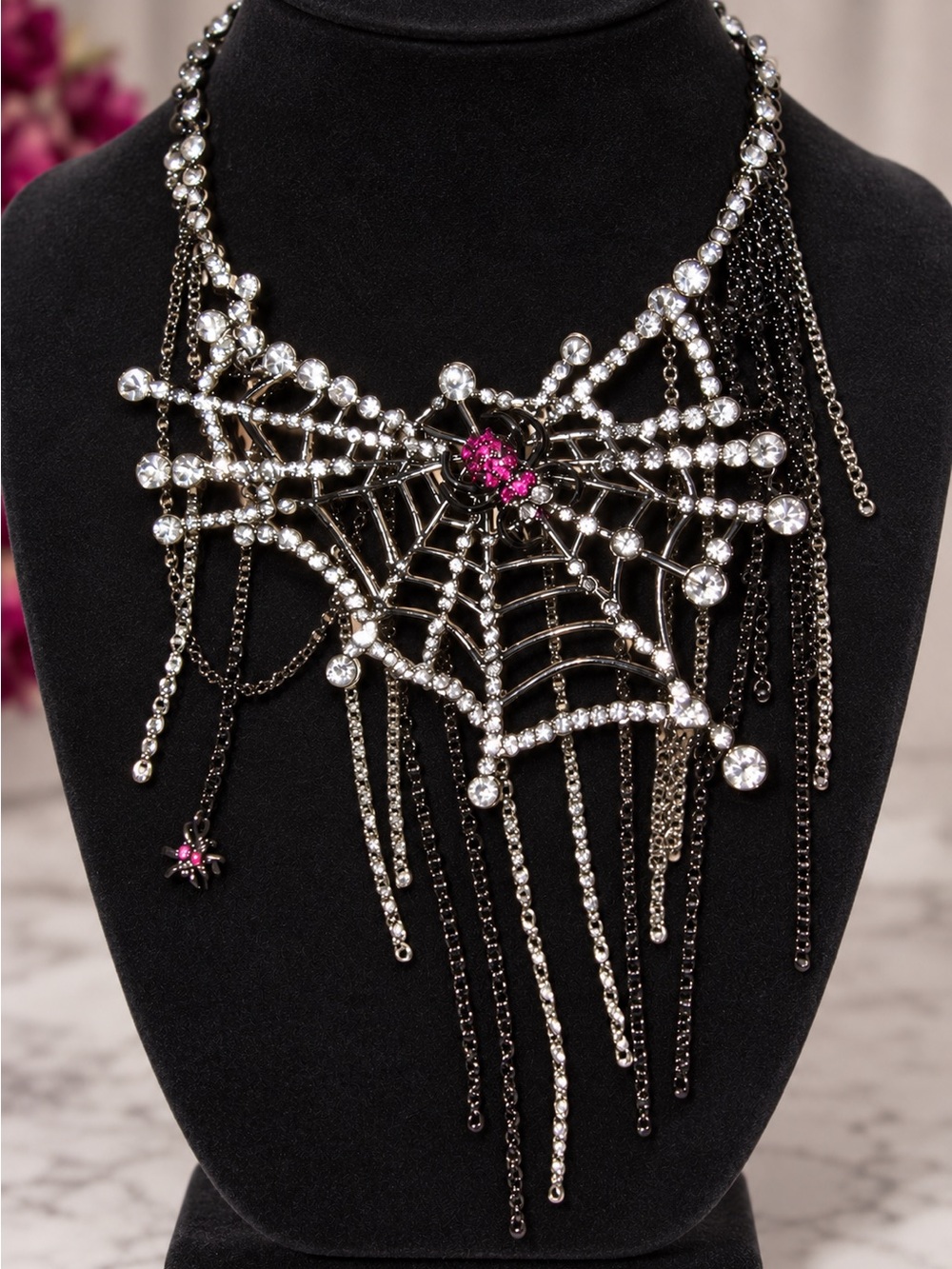 Betsey Johnson Spider Web Bib Statement Necklace Witchy Gothic Glam Whimsigoth